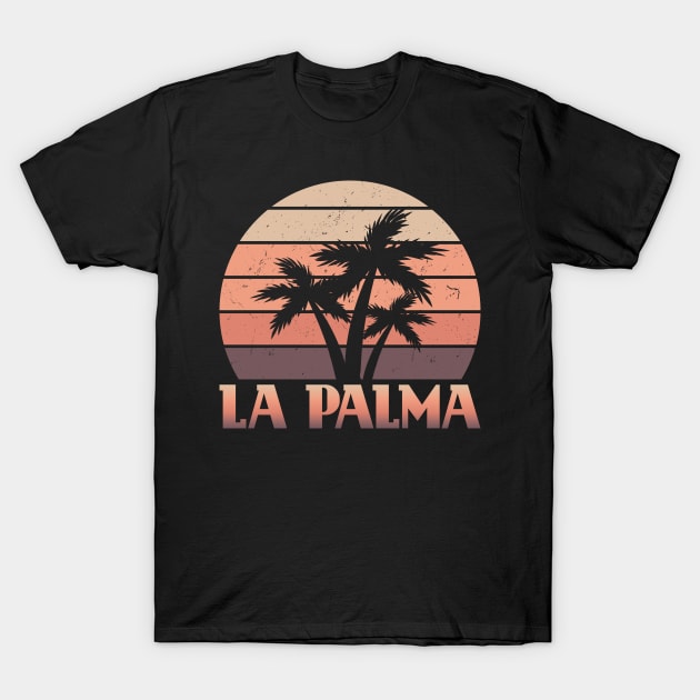 Canaries La Palma Sunset Palm Tree Vintage T-Shirt by QQdesigns